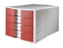 Schubladenbox IMPULS C4 4er lichtgrau/rot
