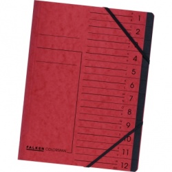 Ordnungsmappe A4 12Fächer rot 355g/m² Karton